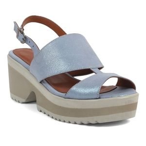 Onouqo Blue Contrast Leather Platform Sandals